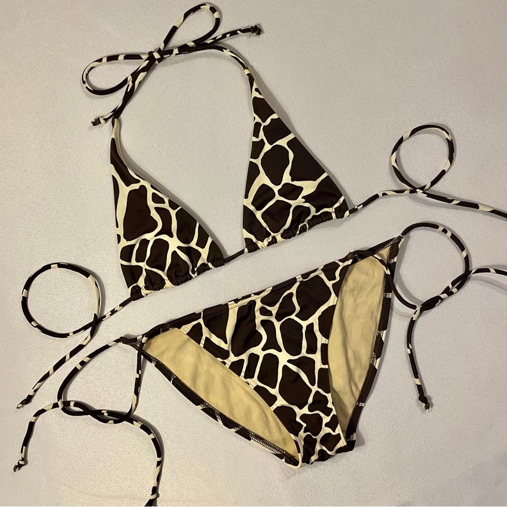 Victoria's Secret Brown and Cream Giraffe Print String Bikini